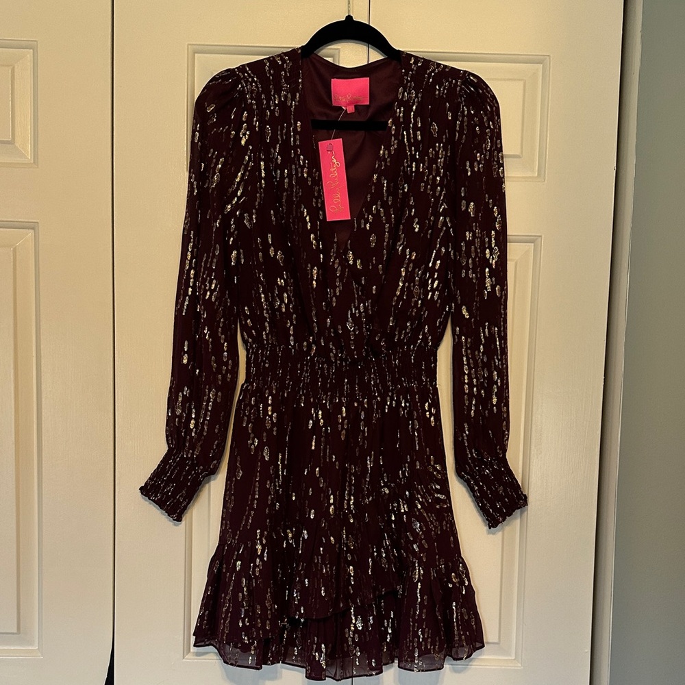 Lilly Pulitzer Burgundy Dress with Gold Pattern